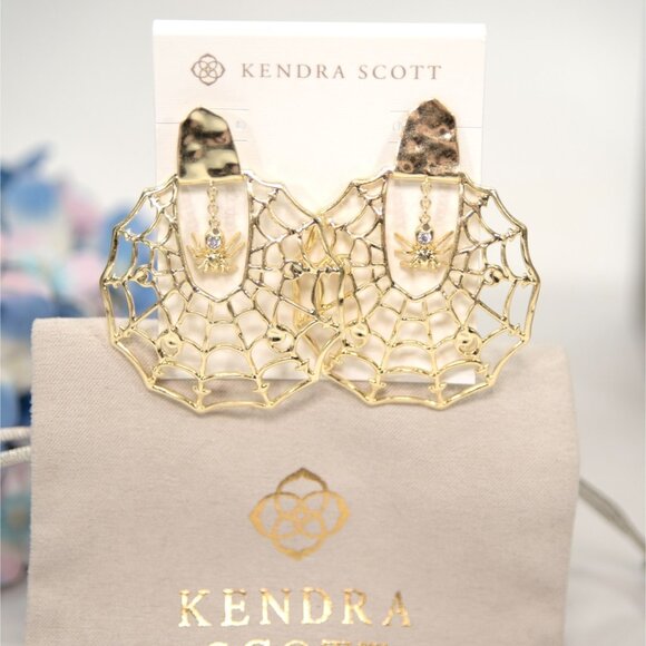 Kendra Scott Jewelry - Kendra Scott Gold Cubic Zirconia Spiderweb Large Statement Earrings NWT